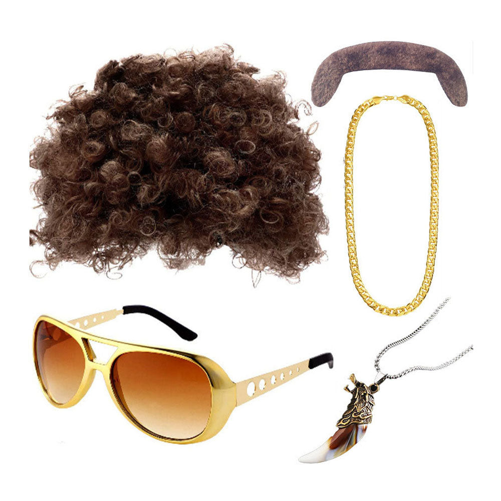 70s party Halloween props role play Elvis style ball wig glasses beard set